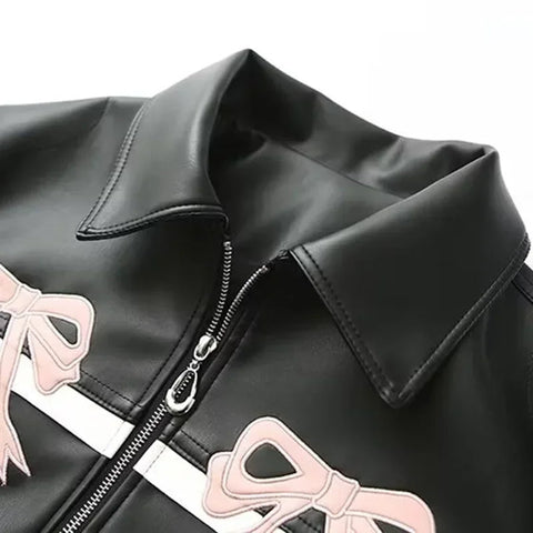Women's Winter Jacket Women Vintage Faux Leather Coat Fashion Pu Lapel Collar Bow Zipper Overcoat Female Casual Tops Clothing Elite Boutique