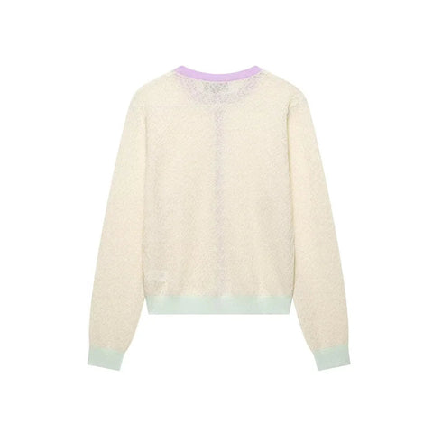 Women's Jacket New Summer 2025 Color-blocked Long Sleeve Crewneck Knit Jacket Romantic Style Casual Fashion Personality Versatil Elite Boutique