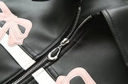 Women's Winter Jacket Women Vintage Faux Leather Coat Fashion Pu Lapel Collar Bow Zipper Overcoat Female Casual Tops Clothing Elite Boutique