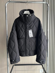 Quilted coat for women ETJ 2024traf QUILTED JACKET WITH TIES new beige drawstring high neck pocket clip cotton jacket for women Elite Boutique