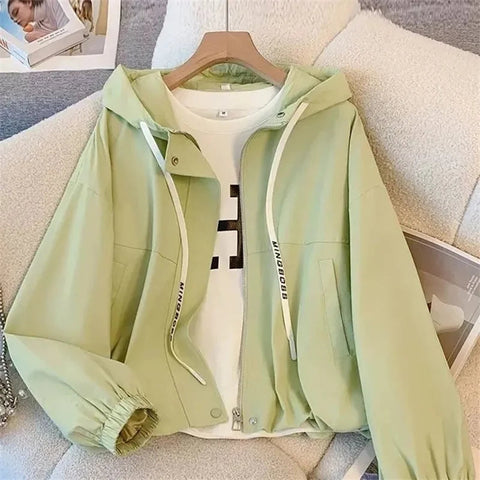 Women's Jacket Fashion Hooded Windbreaker New Spring Autumn Female Casual Short Coat Outwear Pink Green White Female Outerwear Elite Boutique