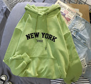 Hoodie Europe and America Sweatshirts for Women New York Letter y2k Autumn Winter Oversized Plus Velvet Casual Loose Fleece Tops Elite Boutique