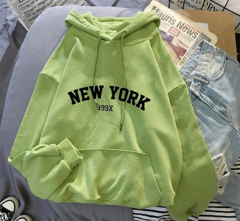 Hoodie Europe and America Sweatshirts for Women New York Letter y2k Autumn Winter Oversized Plus Velvet Casual Loose Fleece Tops Elite Boutique