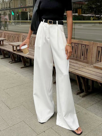 Pure White Trousers Women 2024 Autumn and Winter New High Waist Wide Leg Trousers Commuting All-match Casual Trousers Elite Boutique