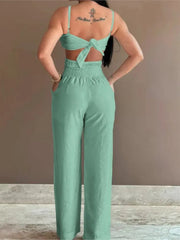 Summer Spaghetti Strap Backless Jumpsuit Flower Front. My Store