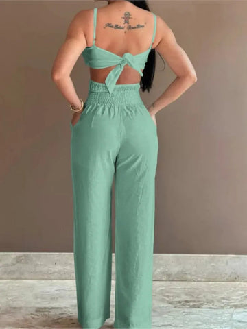 Summer Spaghetti Strap Backless Jumpsuit Flower Front. My Store