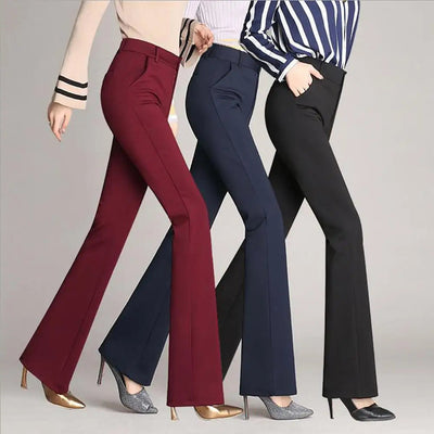 Women Trouser Flared Style High Waist Solid Colors Elastic Formal Long Stretch Office Lady Trouser for Office Elite Boutique