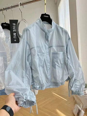 Women's Jacket Top Spring Autumn Thin Sun Protection Loose Baseball Coat Stand Collar Design Trench Coat Top New Windbreaker Elite Boutique