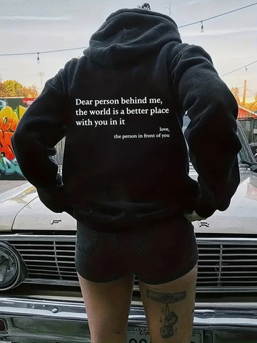 Hoodie with fun letter print and warm kangaroo pocket sweatshirt for spring and autumn fashion women's wear Elite Boutique