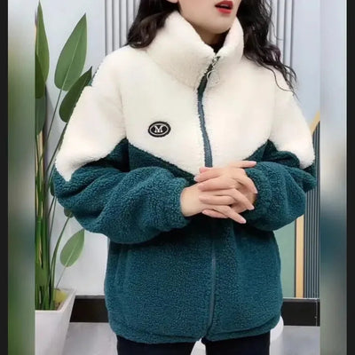 Women Jacket Colored Thickened Lamb Fleece Long Sleeve Mid Length Overcoat Warm Topcoat Quilted Top Autumn Winter Overgarmen Elite Boutique