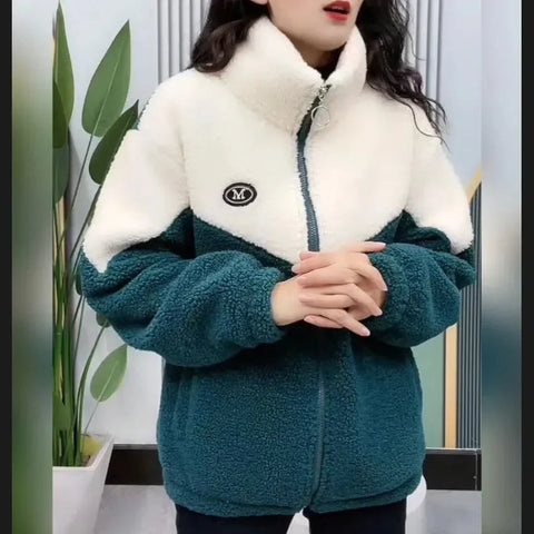 Women Jacket Colored Thickened Lamb Fleece Long Sleeve Mid Length Overcoat Warm Topcoat Quilted Top Autumn Winter Overgarmen Elite Boutique