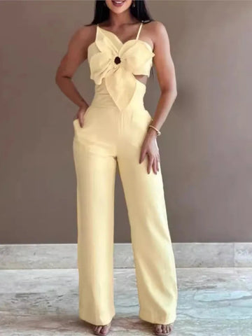 Summer Spaghetti Strap Backless Jumpsuit Flower Front. My Store
