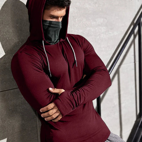 Men Long-sleeved T-shirt Sun Protection Hooded Shirt Casual Sports Breathable Hiking Go Fishing Shirts UV-Proof Solid Color TOPS Elite Boutique