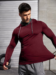 Men Long-sleeved T-shirt Sun Protection Hooded Shirt Casual Sports Breathable Hiking Go Fishing Shirts UV-Proof Solid Color TOPS Elite Boutique