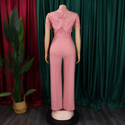 Women’s Elegant Short Sleeve Jumpsuit with O Neck Lace. (Plus Size Available.) My Store