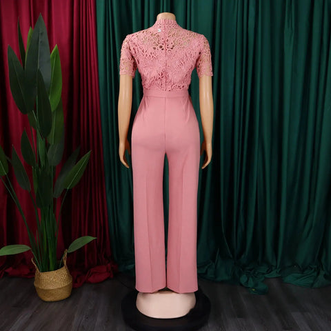 Women’s Elegant Short Sleeve Jumpsuit with O Neck Lace. (Plus Size Available.) My Store