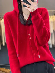 Hoodie Women's Merino Woolen Sweater Fashion Button Casual Loose Hoodie Knitted Sweater Elite Boutique