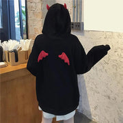 Hoodie Coat Men Warm Coat Women's Gothic Hooded Sweatshirt with Little Devil Horns Demon Fly Wings Loose Fit Pullover for Girls Elite Boutique