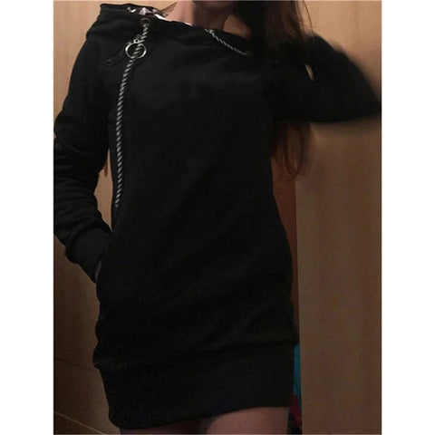 Hoodie Dress Casual Solid Colour Long Sleeve Drawstring Hoodie Dress Slim Hooded Pullover Sweatshirt Dress Elite Boutique