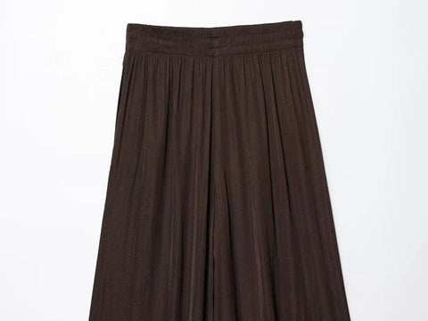TRAF Pants for Women Fashion Spring Autumn New Solid Color Folded Chic Female Elastic High Waist Wide Leg Trousers Mujer Elite Boutique