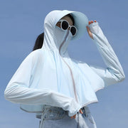 UPF 50+ Women Sunscreen Hoodie Solid Color Thin Ice Silk Summer UV Protection Long-sleeved Jacket Breathable Shirt Clothing Elite Boutique