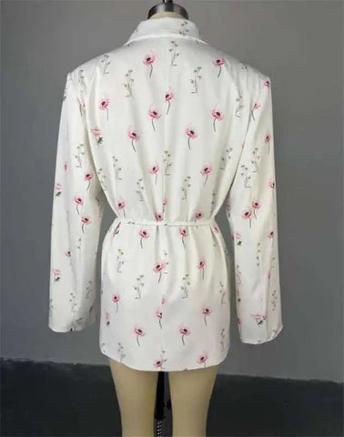 Women's Jacket 2025 Summer Latest Casual Elegant Sexy Casual New Fashion Printed Loose Suit Collar Strap Waist Suit Jacket Elite Boutique