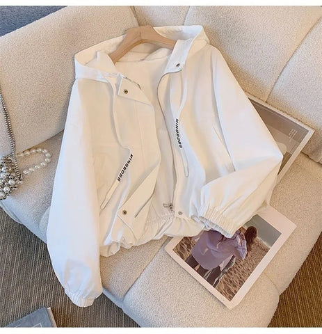 Women's Jacket Fashion Hooded Windbreaker New Spring Autumn Female Casual Short Coat Outwear Pink Green White Female Outerwear Elite Boutique