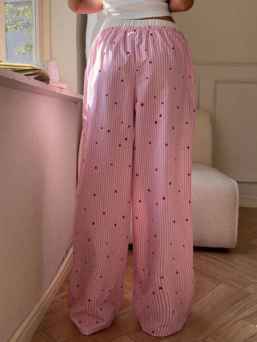 Women's Trousers Summer New Streetwear Fashion Striped Print Love Lace-up Casual Slim Trousers Pink Sexy Sweet Female Clothing Elite Boutique