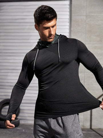 Men Long-sleeved T-shirt Sun Protection Hooded Shirt Casual Sports Breathable Hiking Go Fishing Shirts UV-Proof Solid Color TOPS Elite Boutique
