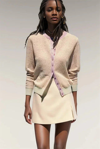 Women's Jacket New Summer 2025 Color-blocked Long Sleeve Crewneck Knit Jacket Romantic Style Casual Fashion Personality Versatil Elite Boutique