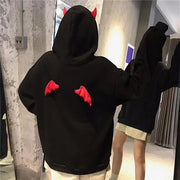 Hoodie Coat Men Warm Coat Women's Gothic Hooded Sweatshirt with Little Devil Horns Demon Fly Wings Loose Fit Pullover for Girls Elite Boutique