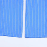 TRAFZA Women Striped Trouser Suit Turn-down Collar Long Sleeve Single-breasted Slim Shirt+High Waist Drawstring Loose Long Pants Elite Boutique