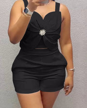 Rhinestone Strap Top + Shorts Set Elite Boutique