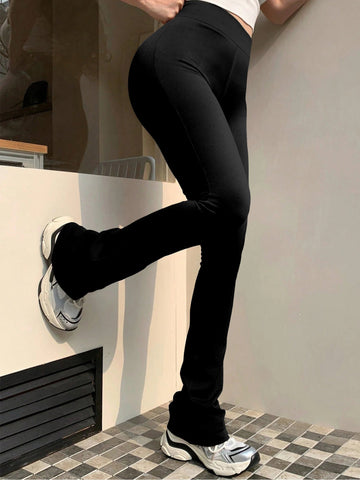Women's Fashion Trousers Solid Colour High-waisted Flared Pants Slim and Skinny Women's Dragging Trousers Versatile Female Pants Elite Boutique