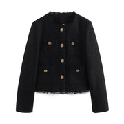 Chic Female Tweed Basic Jacket Coat Women Clothing Woolen Outerwear Long Sleeve Front Button Female Outerwear Chic Tops Elite Boutique