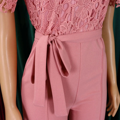 Women’s Elegant Short Sleeve Jumpsuit with O Neck Lace. (Plus Size Available.) My Store