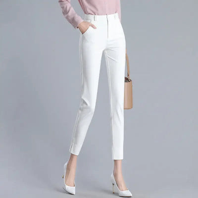 Women's Clothing Trouser Suits Trousers Office Lady Button Solid Color Pockets Spring Autumn Zipper Pencil Cropped Pants Elite Boutique