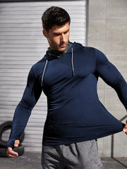 Men Long-sleeved T-shirt Sun Protection Hooded Shirt Casual Sports Breathable Hiking Go Fishing Shirts UV-Proof Solid Color TOPS Elite Boutique