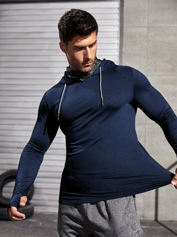 Men Long-sleeved T-shirt Sun Protection Hooded Shirt Casual Sports Breathable Hiking Go Fishing Shirts UV-Proof Solid Color TOPS Elite Boutique