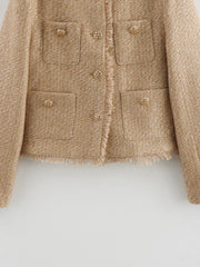 Chic Female Tweed Basic Jacket Coat Women Clothing Woolen Outerwear Long Sleeve Front Button Female Outerwear Chic Tops Elite Boutique
