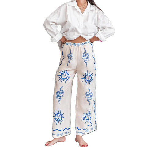 Women's New Fashion Printed Pants Comfortable Loose Trouser Casual Wide Leg Pants Female Elastic Waist Trouser Streetwear Elite Boutique