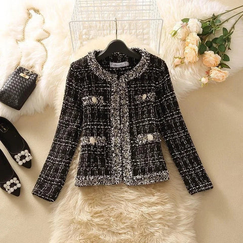 Women's Jackets  Women's Jacket Spring new Trendy Ladies Short Joker Temperament Small Fragrant Tweed Coat Tweed Coat Cardigan Elite Boutique