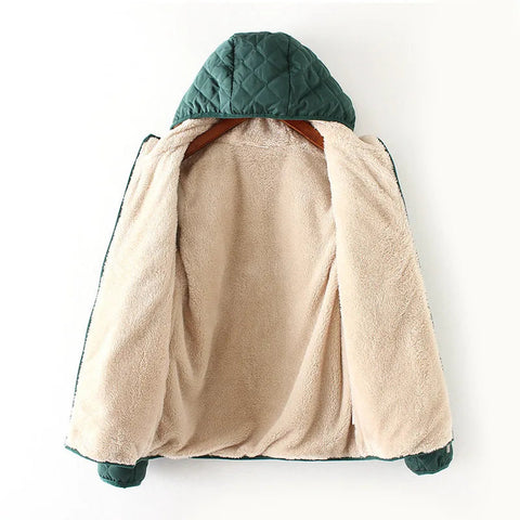 Women's Hooded Jacket Casual Basic Warm Velvet Lamb Parka Coat Autumn Winter New Solid Light Soft  Outerwear fashion style Elite Boutique