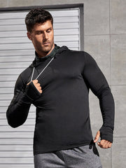 Men Long-sleeved T-shirt Sun Protection Hooded Shirt Casual Sports Breathable Hiking Go Fishing Shirts UV-Proof Solid Color TOPS Elite Boutique