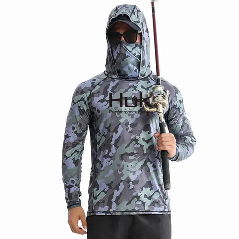 Huk Custom Men's UPF 50+ Sun Protection Hoodie Shirts Long Sleeve Lightweight SPF Outdoor UV Hiking Fishing Shirts Elite Boutique