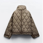 Quilted coat for women ETJ 2024traf QUILTED JACKET WITH TIES new beige drawstring high neck pocket clip cotton jacket for women Elite Boutique
