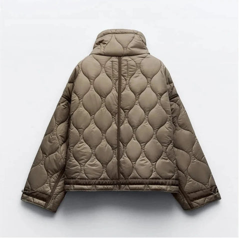 Quilted coat for women ETJ 2024traf QUILTED JACKET WITH TIES new beige drawstring high neck pocket clip cotton jacket for women Elite Boutique