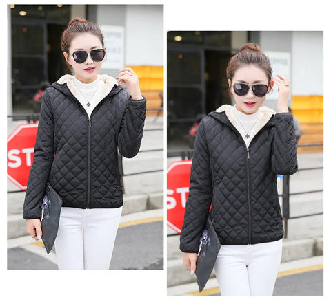 Women's Hooded Jacket Casual Basic Warm Velvet Lamb Parka Coat Autumn Winter New Solid Light Soft  Outerwear fashion style Elite Boutique