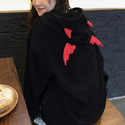 Hoodie Coat Men Warm Coat Women's Gothic Hooded Sweatshirt with Little Devil Horns Demon Fly Wings Loose Fit Pullover for Girls Elite Boutique
