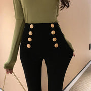 Fashion women's trousers Spring autumn new high-elastic double-breasted tight-fitting high-waisted slimming pants Women's pants Elite Boutique
